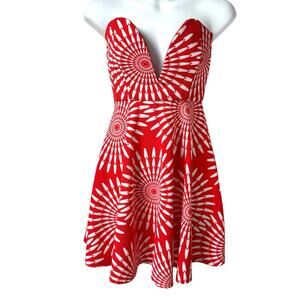 Fit‎ & Flare Womens Strapless Dress Small Red-Orange White Sweetheart Coquette